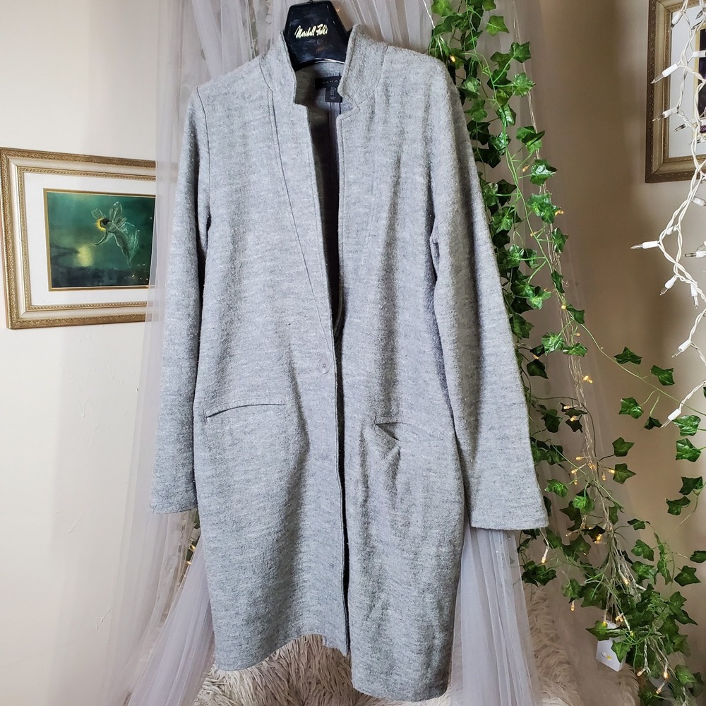 Tahari Women's L 100% Wool  Open front Knit Cardigan Fall Winter Pockets Button